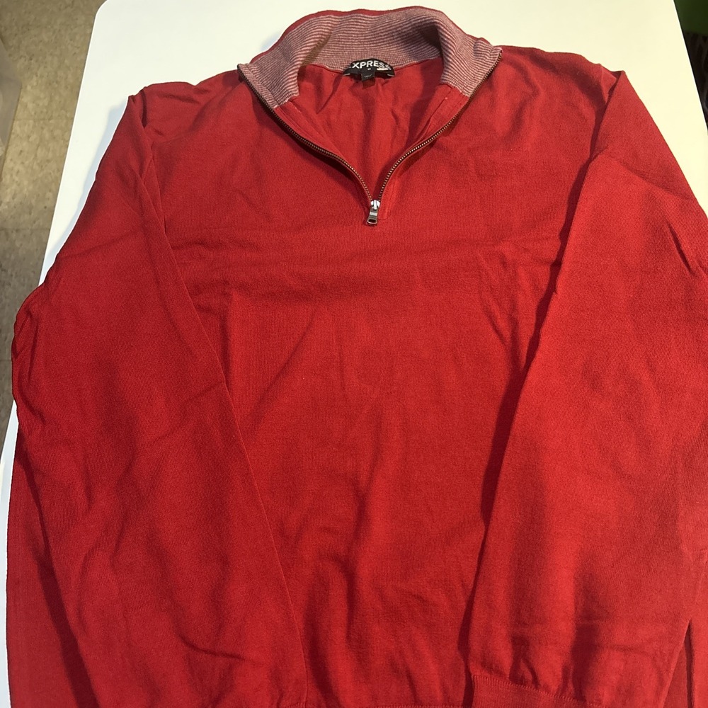 Express Men's 1/4 Zip Pullover Sweater Mens Size XL Red Knit Long Sleeve